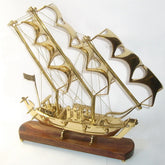 Metal Brass Ship with Wooden Base image 0