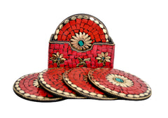 Set of 6 Handcrafted Wooden Coasters with Stand image 0