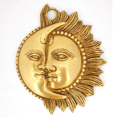 Brass Wall Hanging Sun with Moon Half Face image 0