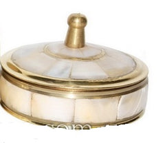 Brass Pill Box with Shell Mother of Pearl image 0