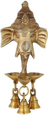 Brass Ganesh Deepak with Bells Wall Hanging image 0