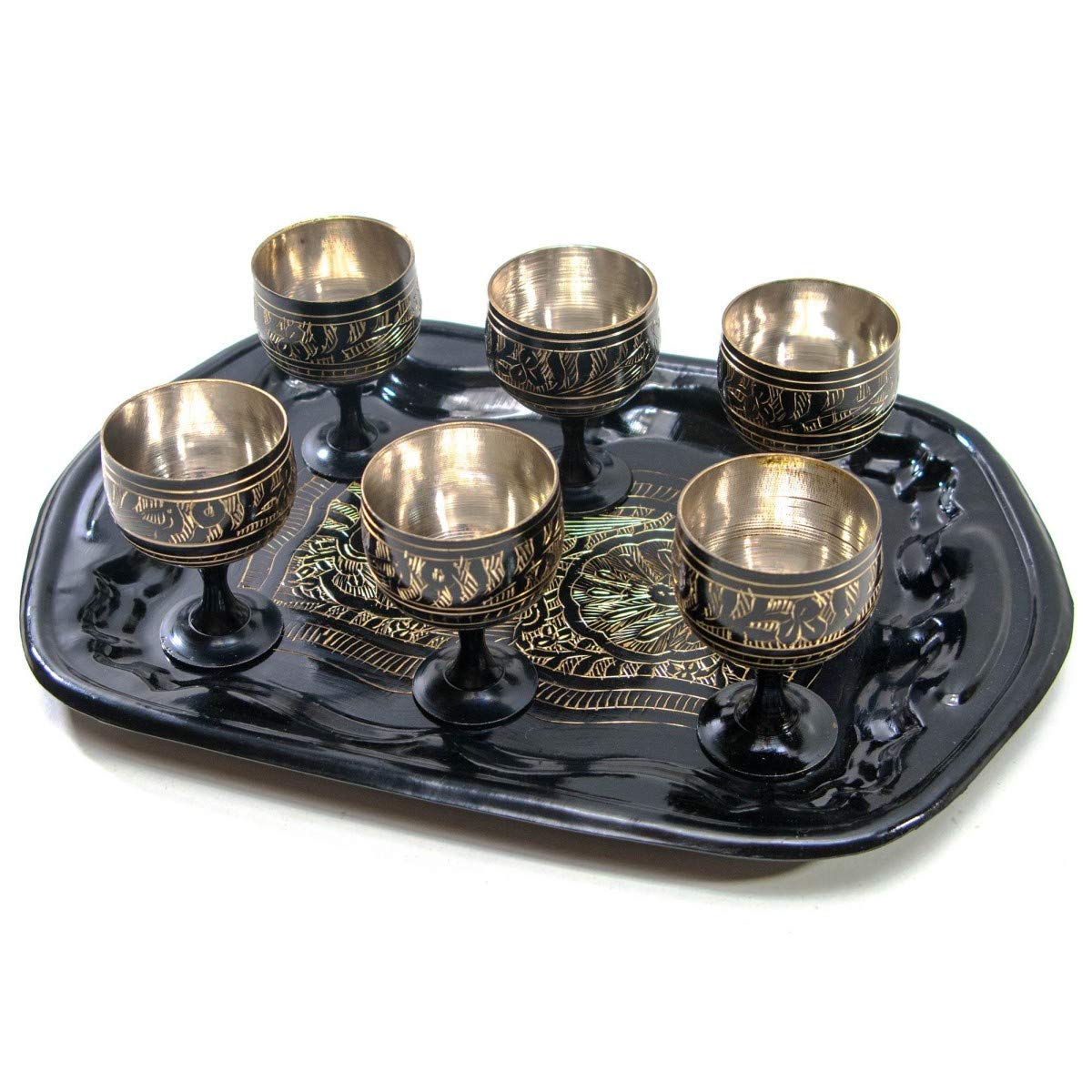 Brass Shot Glass Set of 6 with Tray image 0