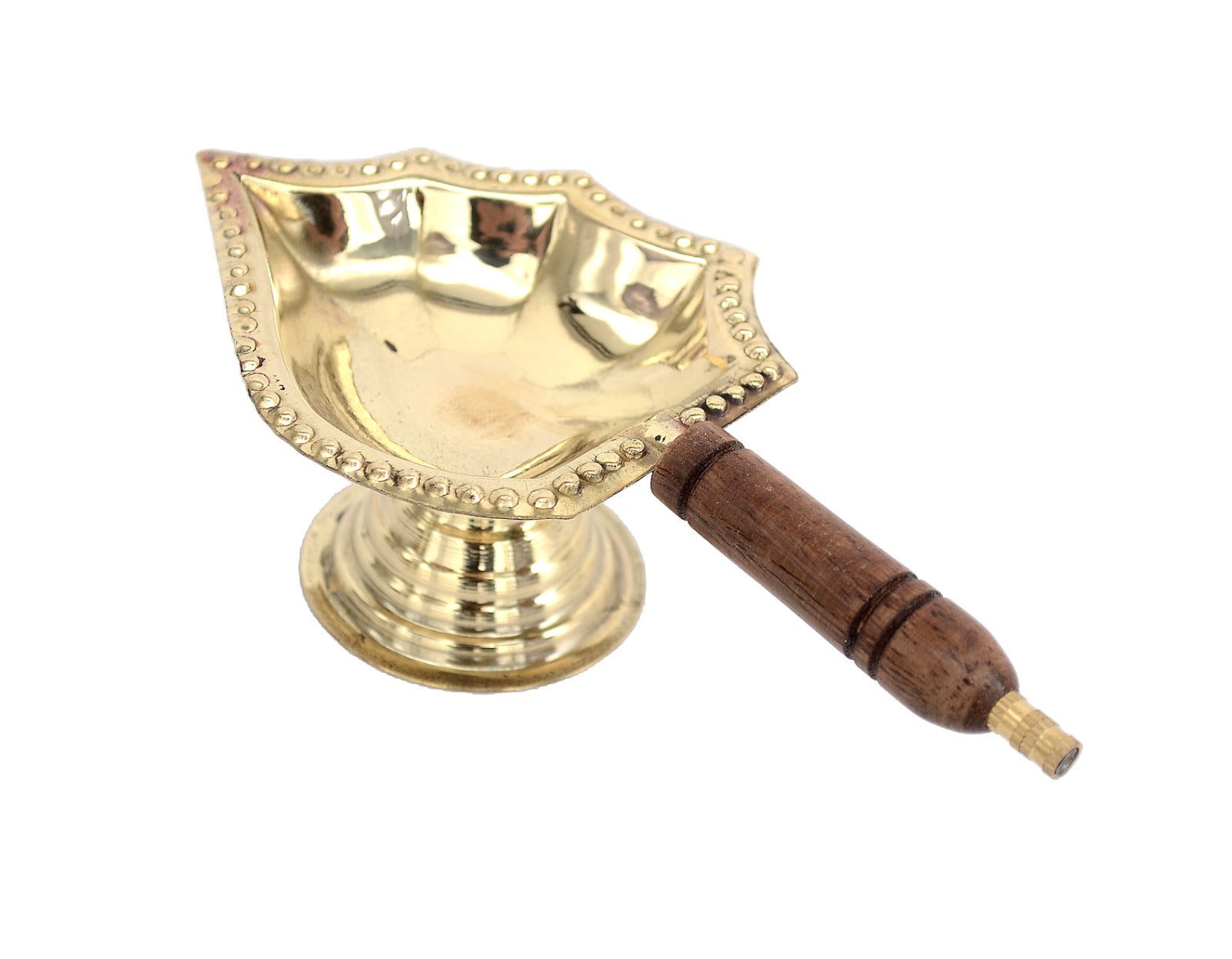 Brass Diya Lamp with Wooden Handle 3" image 0