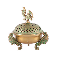 Brass Loban Dhoop Dani with Peacock Incense Dhoop image 1