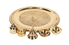 Brass Puja Thali with Flower Embossed Design image 1