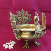 Brass Peacock Carving Design Urli image 0