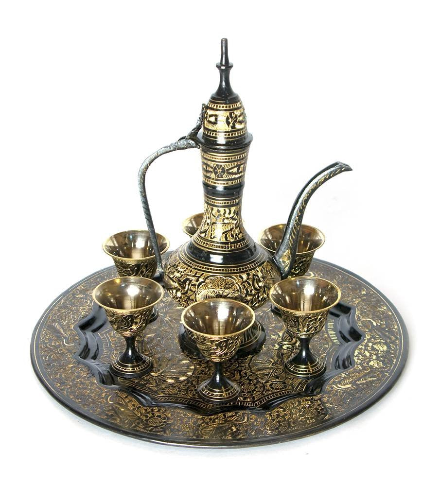 Brass Wine Glass Set with Tray and Surhaie image 0