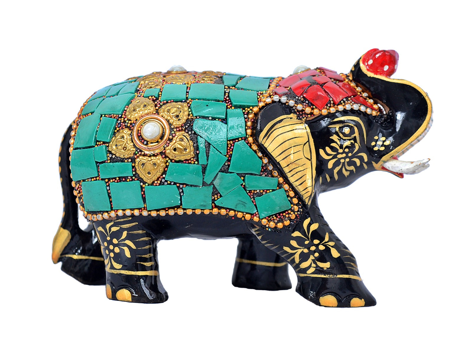 Wooden Elephant with Stone Work image 0