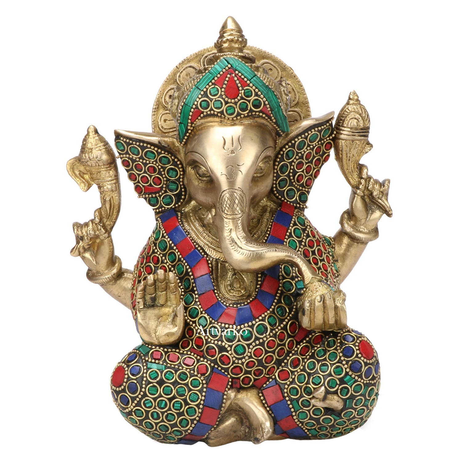 Brass Ganesha Idol with Stone Work image 0