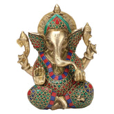 Brass Ganesha Idol with Stone Work image 0