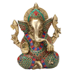 Brass Ganesha Idol with Stone Work image 0
