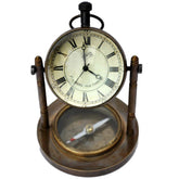 Antique Style Retro Vintage Brass Table Clock with Compass image 0