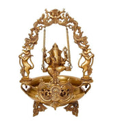 Brass Ganesha on Swing/Jhoola with Brass Urli image 0