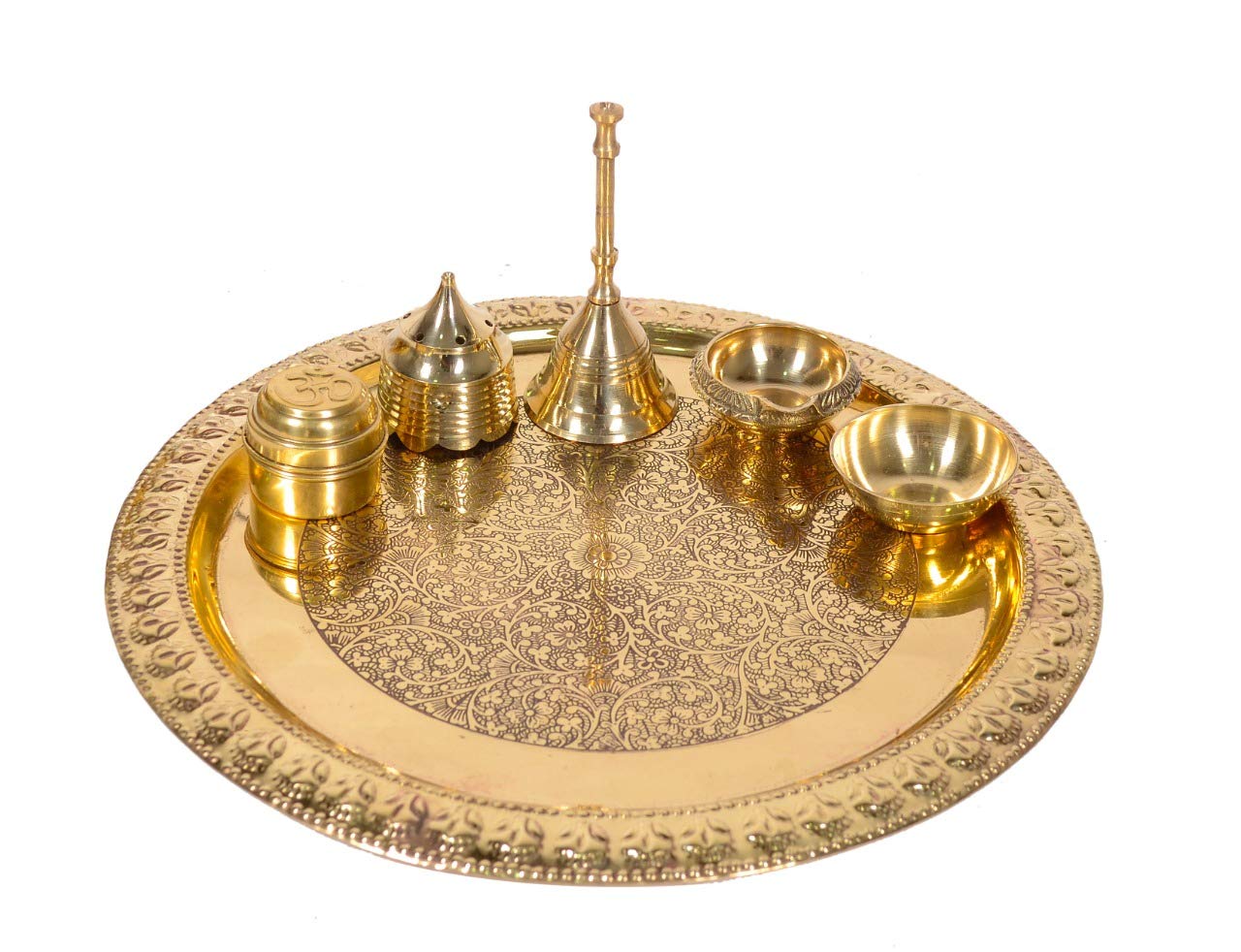 Brass Puja Thali with Flower Embossed Design image 0