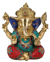 Brass Ganesha Idol with Stone Work-6" image 0