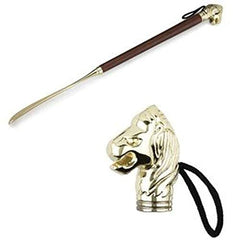 Brass Shoe Horn with Wooden Handle -17" image 2