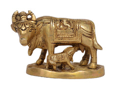 Brass Kamdhenu Cow and Calf Sculpture image 0