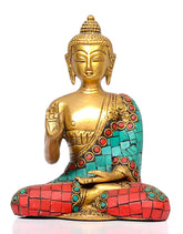 Brass Buddha Idol with Stone Work image 0