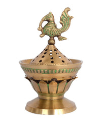 Brass Loban Dhoop Dani with Peacock Incense Dhoop Burner image 0
