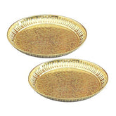 Brass Puja Thali with Flower Embossed Design Set of 2 image 0