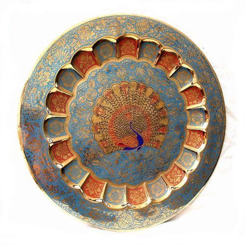 Brass Wall Hanging Plate Peacock-13" image 0