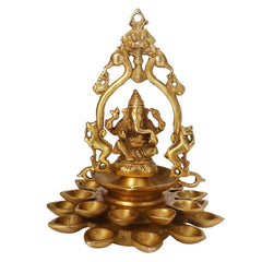 Brass Ganesh Deepak Deepam with Bells image 2