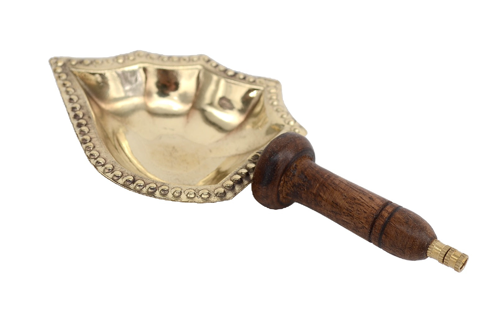 Brass Pooja Hawan Spoon/Brass Aarti Spoon wih Wooden Handle 4" image 0