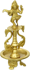 Brass Dancing Ganesha Oil Lamp Diya with Base & 2 Swan Showpiece image 2