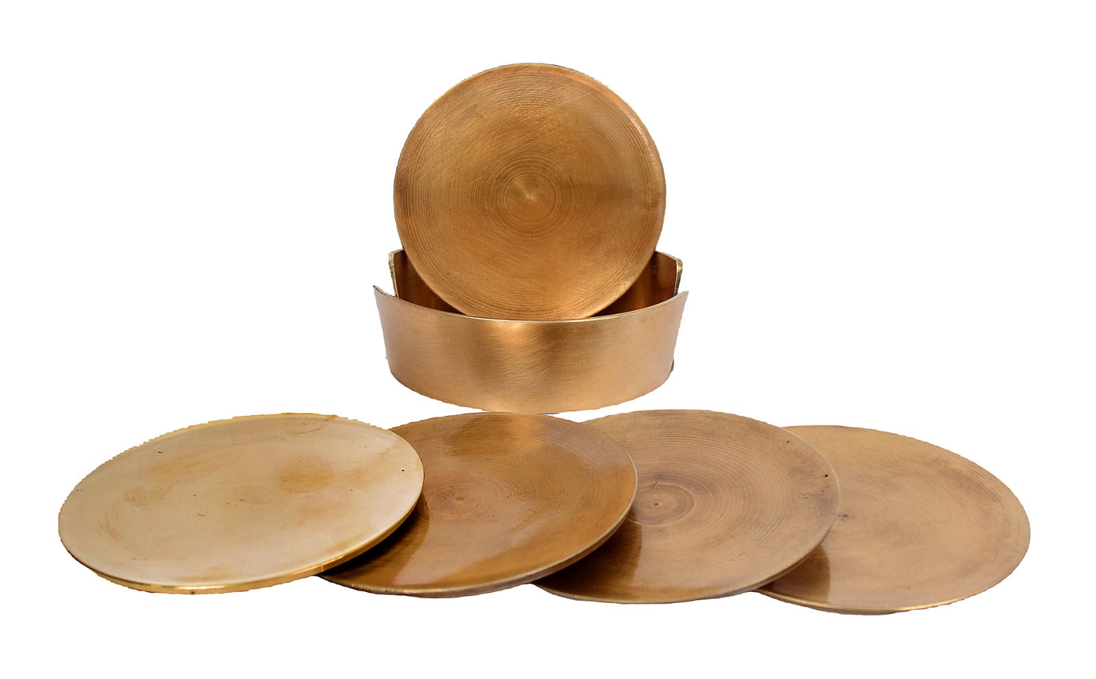 Set of 4 Handcrafted Brass Coasters with Stand, image 0
