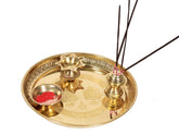 Brass Puja Thali with Ganesh-Lakshmi Design image 0