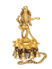 Brass Ganesha Hanging Diya with Bells image 0