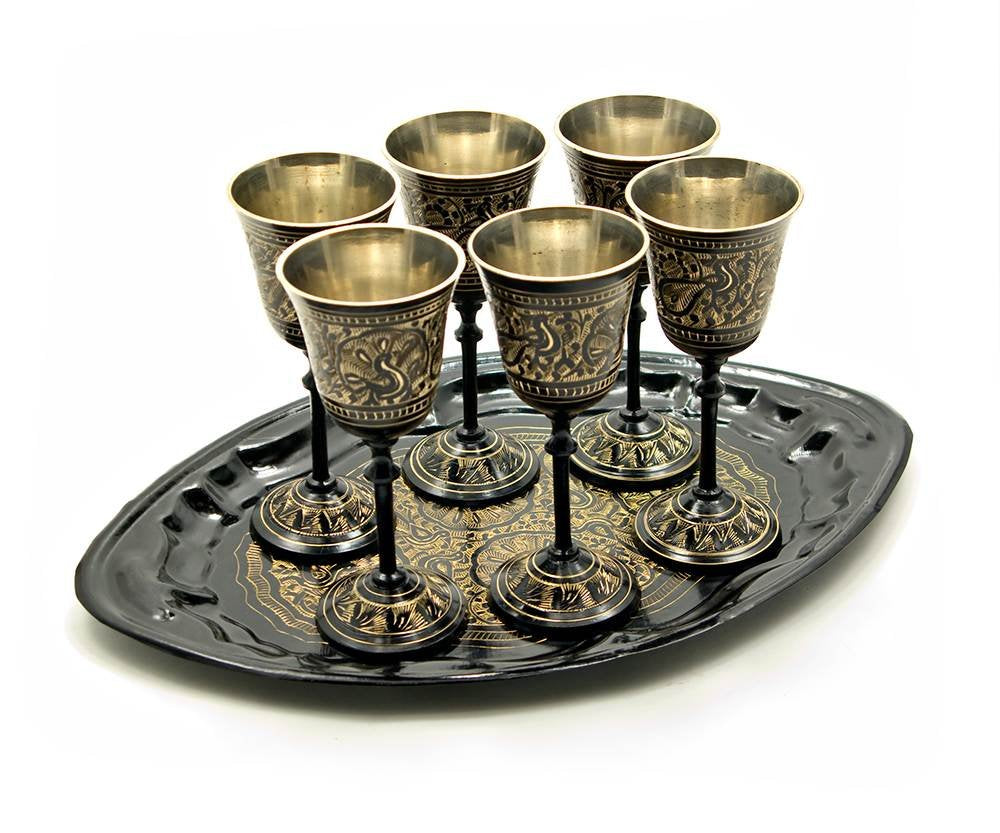 Brass Wine Glass Set with Tray image 0