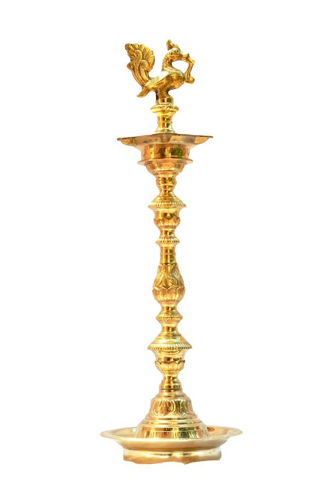 Brass Peacock Deepak Diya Vilakku Deepam Stand Kuthuvilakku image 0