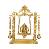Brass Ganesh Jhula with Hanging Bells/Brass Ganesh Swing Statue image 0