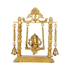 Brass Ganesh Jhula with Hanging Bells/Brass Ganesh Swing Statue image 0