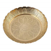 Brass Puja Thali with Flower Embossed Design, Brass Pooja Plate (Size-5 Inch) image 0