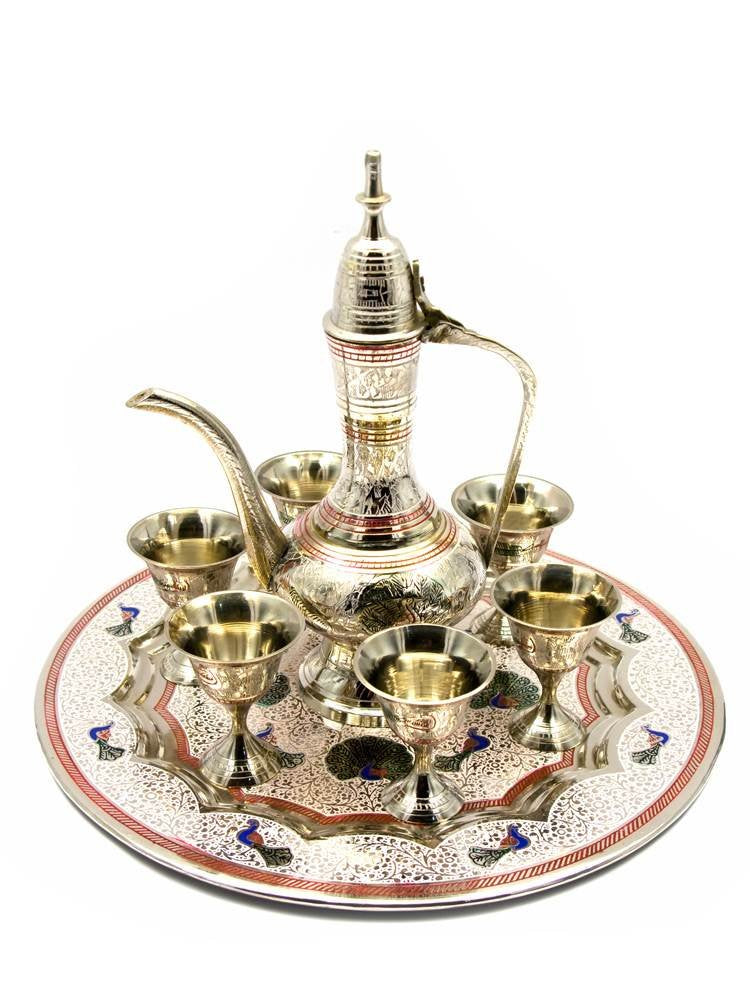 Brass Wine Glass Set with Tray and Surhaie image 0