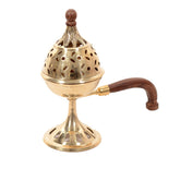 Hand Crafted Metal Brass Lobandan Incense Burner with Wooden Handle- 7 inch image 0