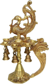 Brass Peacock Oil Lamp with Handle and Bells image 0