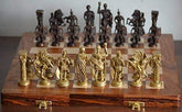Roman Brass Chess Set with Wooden Board image 0