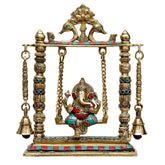 Brass Ganesh Jhula with Hanging Bells/Brass Ganesha Swing Statue image 0