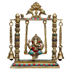 Brass Ganesh Jhula with Hanging Bells/Brass Ganesha Swing Statue image 0