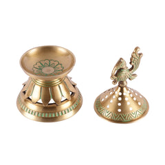 Brass Loban Dhoop Dani with Peacock Incense Dhoop Burner image 2