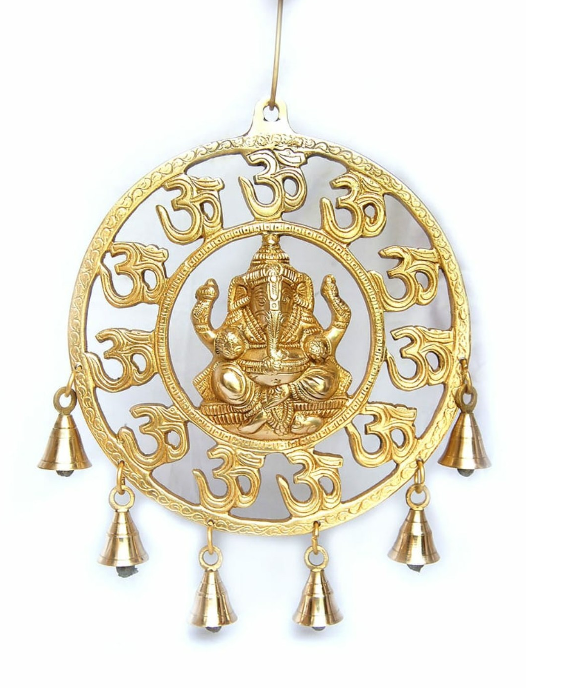 Brass Om Ganesha Wall Hanging with Bells image 0