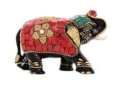 Wooden Elephant with Stone Work image 1
