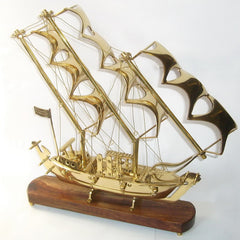 Metal Brass Ship with Wooden Base image 0