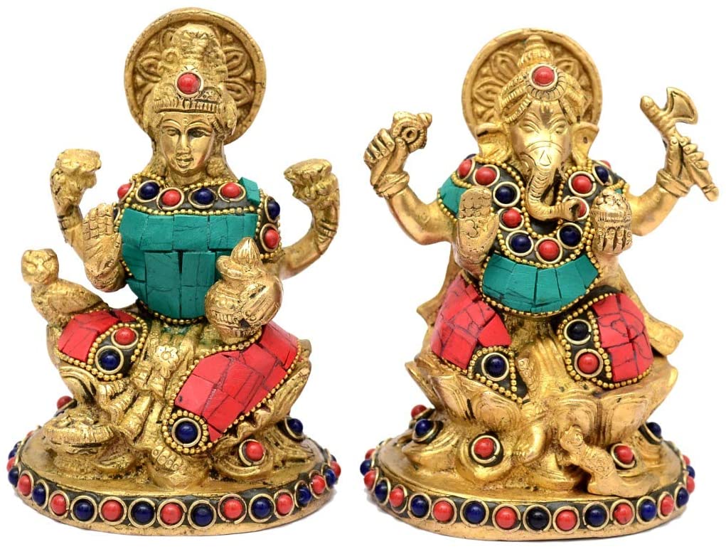 Brass Laxmi Ganesh with Stone Work image 0