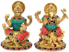 Brass Laxmi Ganesh with Stone Work image 0