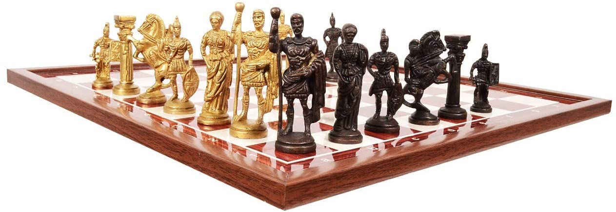 Roman Brass Chess Set with Wooden Laminated  Board Set 16" x 16" image 1