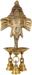 Brass Ganesh Deepak with Bells Wall Hanging image 0